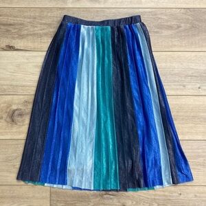 Maeve Blue and Green Striped Midi Skirt